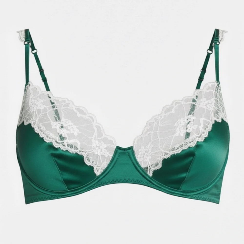 NWT Stella McCartney Green Lace Trim Underwire Bra Silk Blend Sz 36C